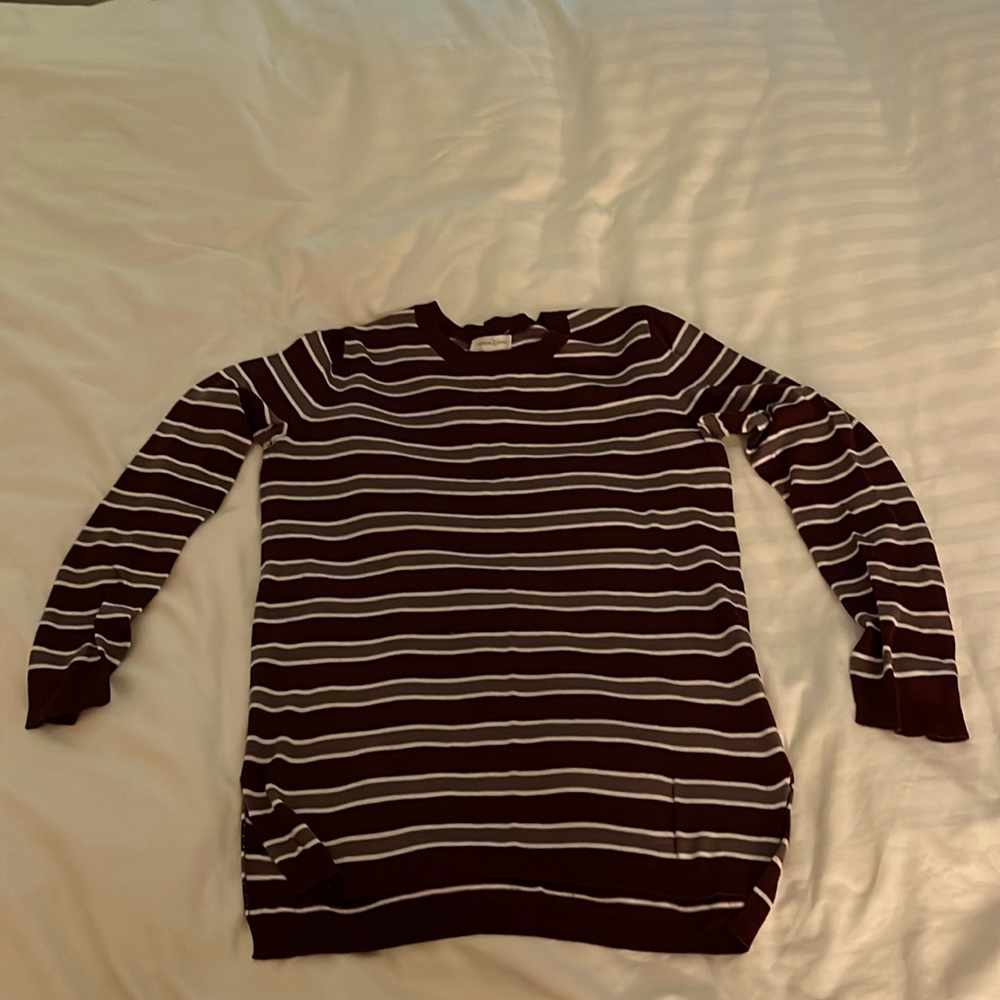 Maroon, brown and cream, striped sweater. Treasure and bond medium
